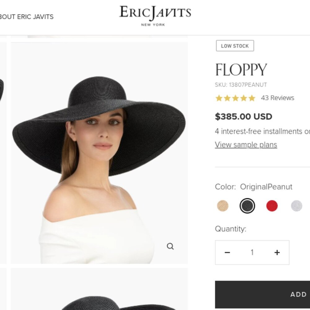 Eric Javits hat large black floppy hat Squishee wide brim